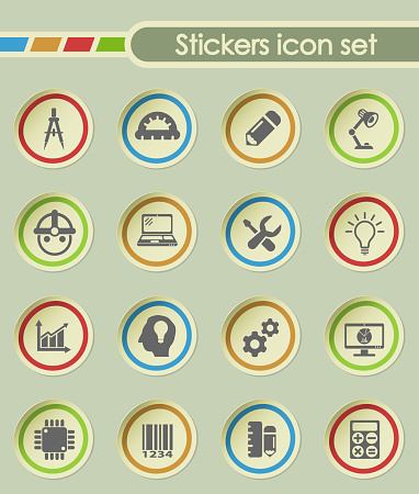 engineering round sticker icons for your creative ideas