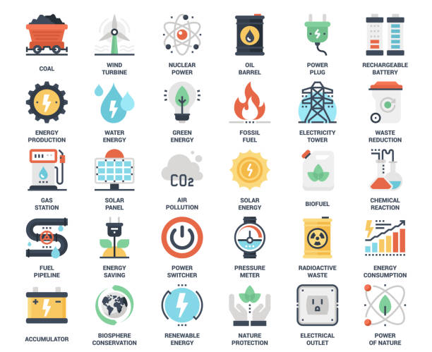 Power and Energy Vector set of power and energy flat web icons. Each icon neatly designed on pixel perfect 48X48 size grid. Fully editable and easy to use. light natural phenomenon illustrations stock illustrations