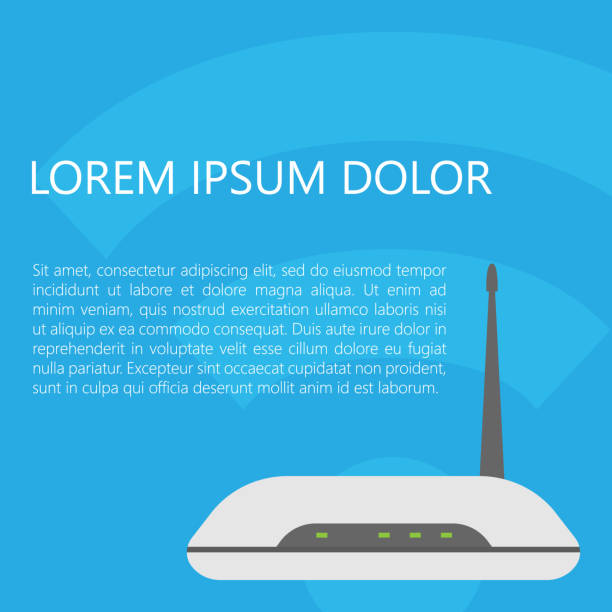 WI - FI wireless Internet router. Vector illustration. Banner. WI - FI wireless Internet router. On a blue background. Vector illustration. Banner. access point router stock illustrations
