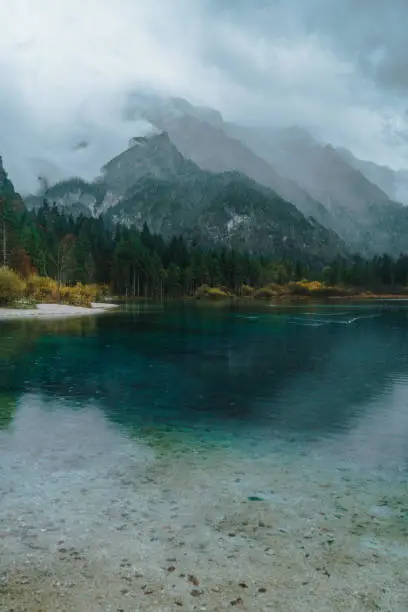 Scenic view of Almsee   lake in Alps at the morning