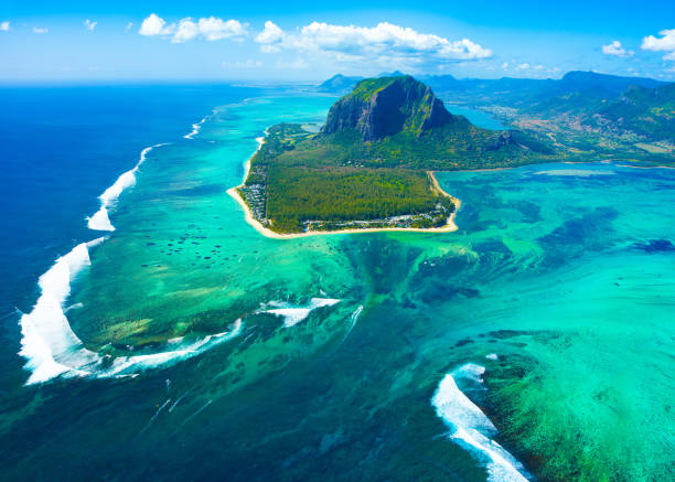 Aerial view of Mauritius island stock photo