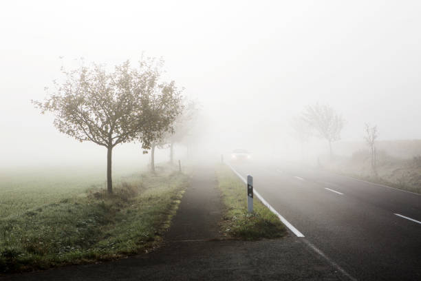 istock Morning fog, country road 871997528