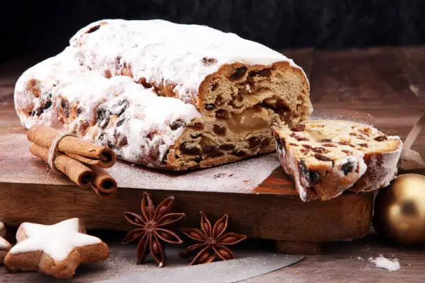 Christmas stollen and cookies. Traditional German festive baking.