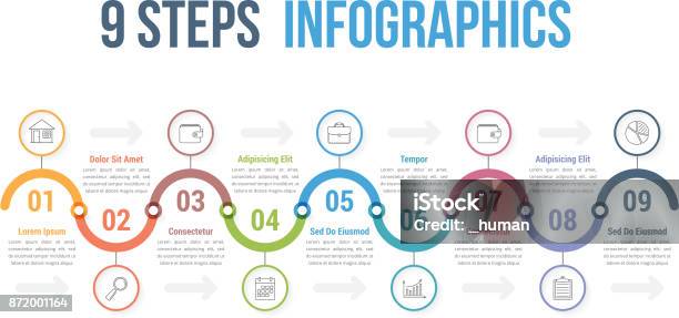 9 Steps Infographics Stock Illustration - Download Image Now - Number 9, Steps, Flow Chart