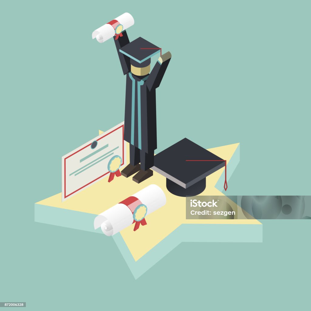 Isometric Graduation Isometric Graduation Scene Student Holds Diploma Stock Illustration ...