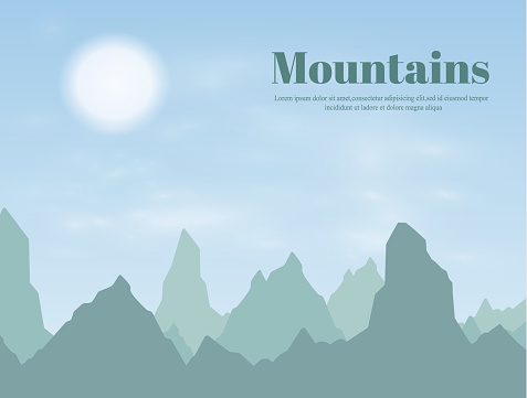 Horizontal panorama of beautiful sunrise in the mountains. Vector illustration.
