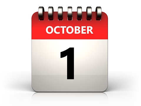 3d illustration of 1 october calendar over white background
