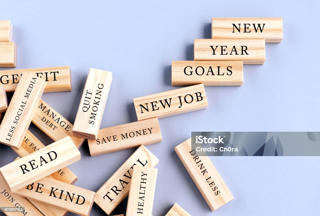 New Year's Resolutions written on Wood Blocks New Year Concept New Year Resolution Stock Photo
