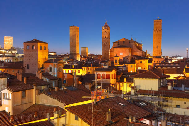 aerial view of towers and roofs in bologna, italy - rome cityscape aerial view city imagens e fotografias de stock