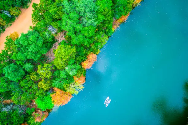 Photo of Fall comes to Austin Texas tranquil relaxing kayaking along waters edge autumn colors