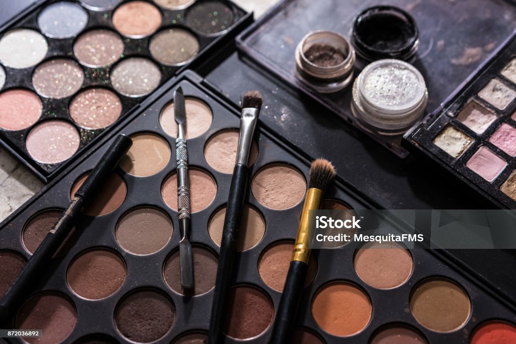 Color Stories - Pastels Cosmetics nude on the table top view Make-Up Stock Photo