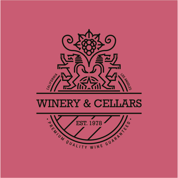 etykieta wino linii, winiarnia - drink alcohol contemporary symbol stock illustrations