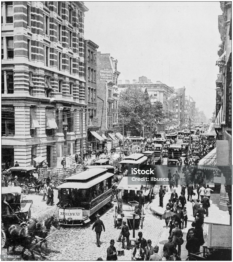 Fotografía antigua de sitios famosos del mundo: Nueva York Broadway - Ilustración de stock de Ciudad de Nueva York libre de derechos