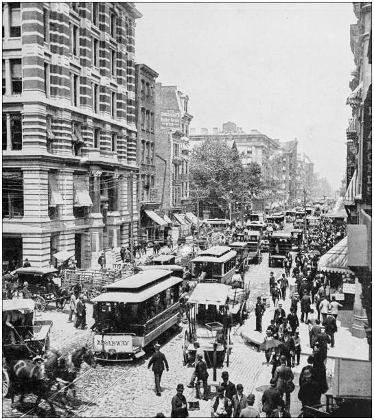 Antique photograph of World's famous sites: New York Broadway Antique photograph of World's famous sites: New York Broadway 1890 stock illustrations