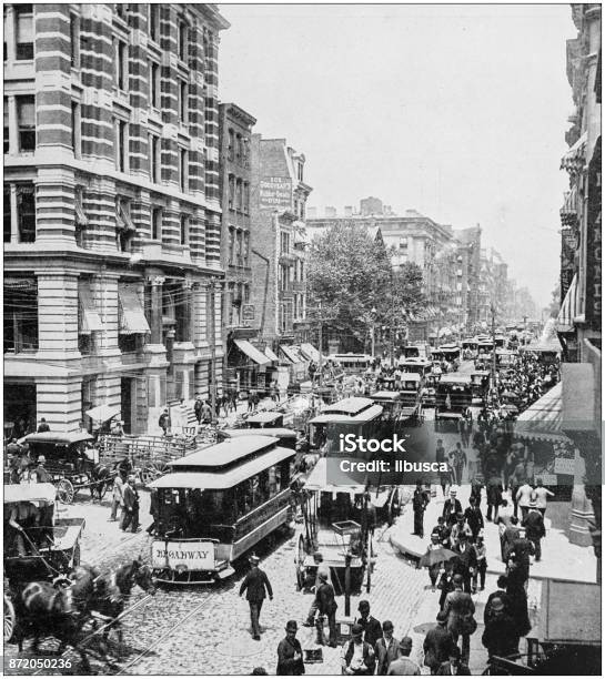 Antique Photograph Of Worlds Famous Sites New York Broadway Stock Illustration - Download Image Now