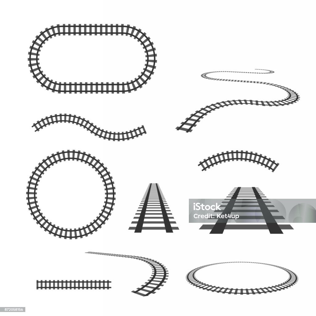 Vector rails set. Railways on white background. Railroad tracks Isolated vector rails set. Railways on white background. Railroad tracks. Railroad Track stock vector