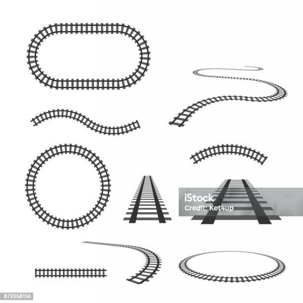 Vector Rails Set Railways On White Background Railroad Tracks Stock Illustration - Download Image Now