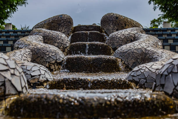 A step fountain in Yamashita Park, Yokohama, Japan.  The Eastern end of the park has a series of these water features.