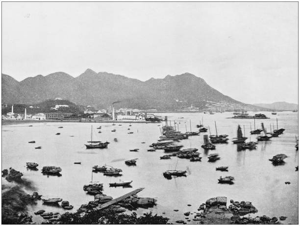 Antique photograph of World's famous sites: Hong Kong Antique photograph of World's famous sites: Hong Kong hong kong photos stock illustrations