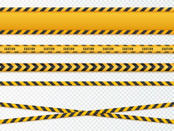 żółte i czarne taśmy niebezpieczne. linie ostrzegawcze izolowane. wektor - black line stock illustrations