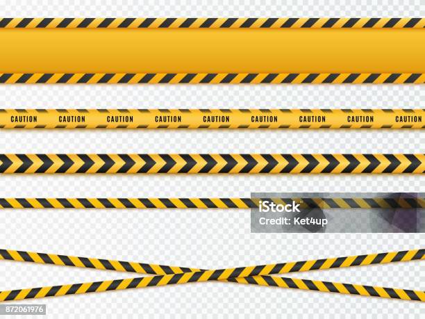 Yellow And Black Danger Tapes Caution Lines Isolated Vector Stock Illustration - Download Image Now