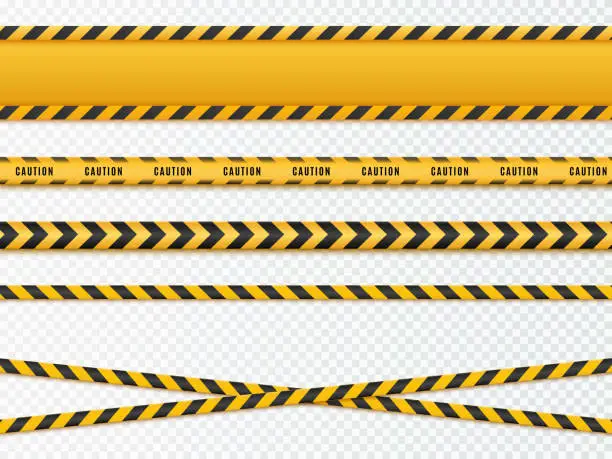 Vector illustration of Yellow and black danger tapes. Caution lines isolated. Vector