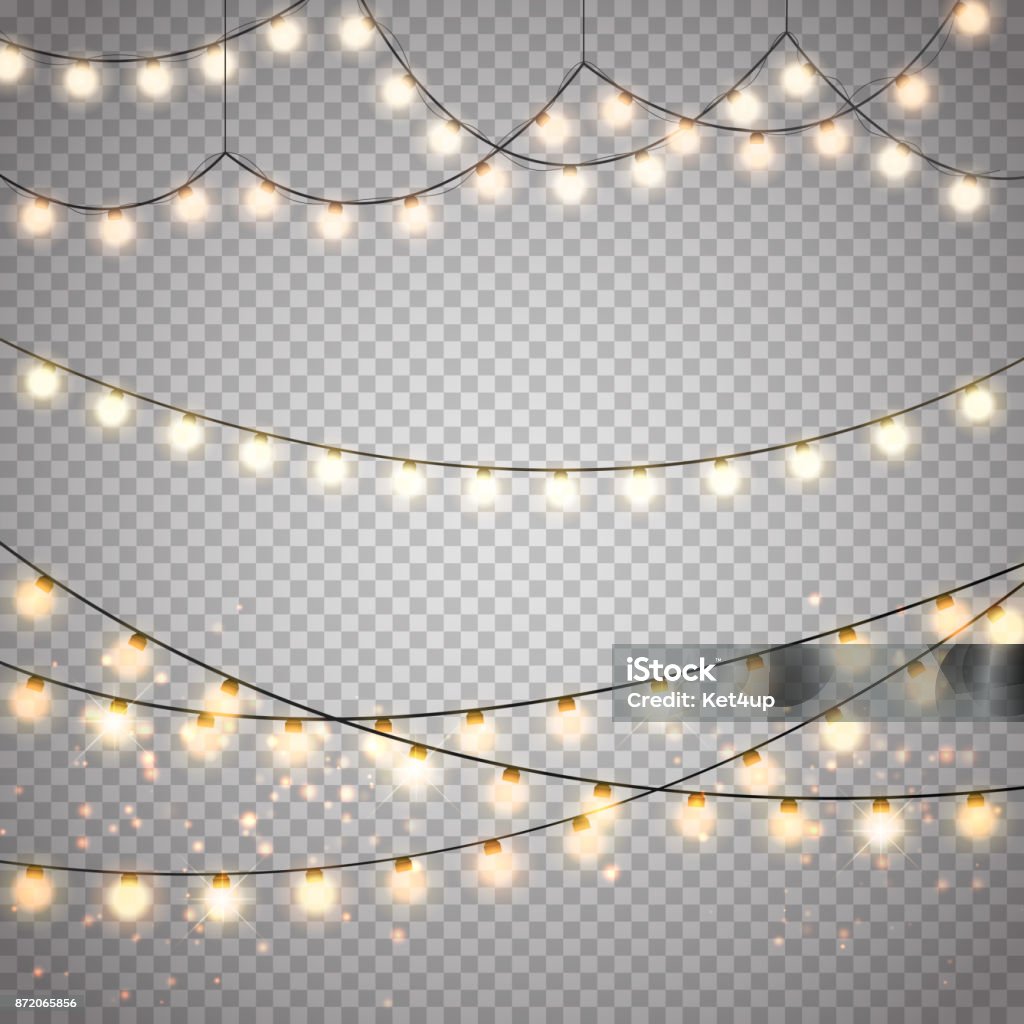 Christmas lights isolated on transparent background. Vector xmas glowing garland Christmas lights isolated on transparent background. Set of golden xmas glowing garland. Vector illustration Christmas Lights stock vector