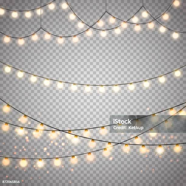 Christmas Lights Isolated On Transparent Background Vector Xmas Glowing Garland Stock Illustration - Download Image Now