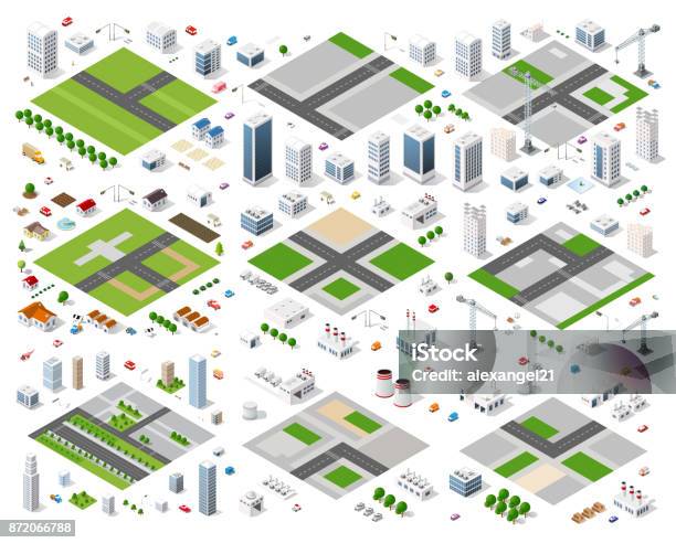Urban Area Of The City Stock Illustration - Download Image Now - Isometric Projection, City, Weather