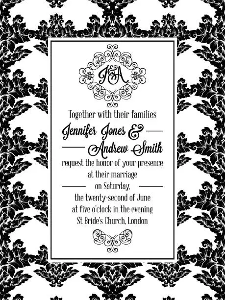 Vector illustration of Damask victorian brocade  for wedding invitation