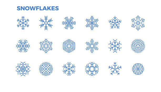 Snowflake icons. Crystals of snow for the decoration of winter themes and Christmas. Editable Stroke. Snowflake icons. Crystals of snow for the decoration of winter themes and Christmas. Editable Stroke. snowflake shape icons stock illustrations