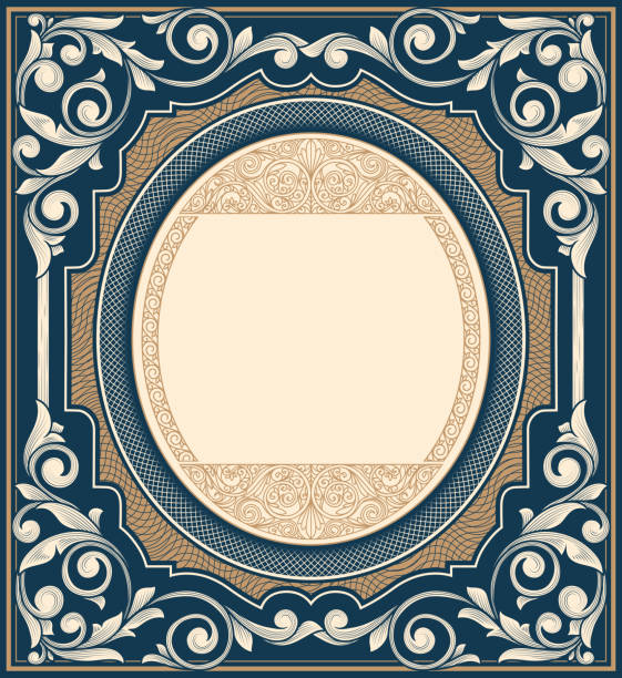 illustrazioni stock, clip art, cartoni animati e icone di tendenza di design vintage decorativo ornato - old frame medieval ellipse