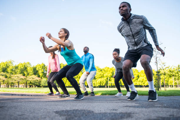 Power jump exercise Power jump exercise aerobics stock pictures, royalty-free photos & images