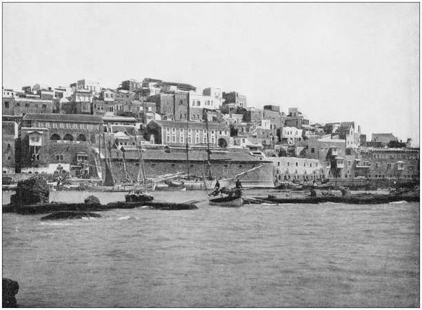 Antique photograph of World's famous sites: Jaffa Antique photograph of World's famous sites: Jaffa israel skyline stock illustrations