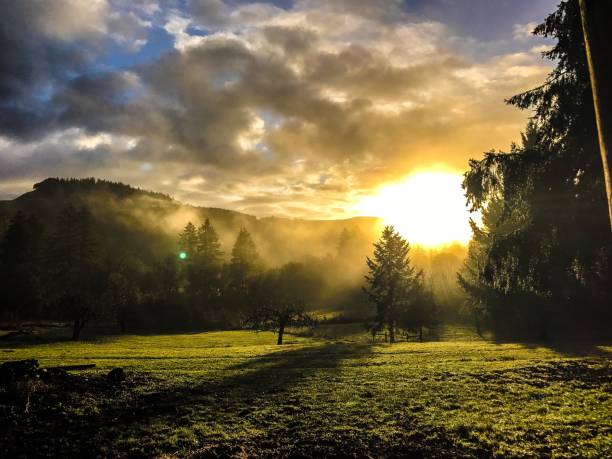 istock Morning sunrise behind the mountain 872105584