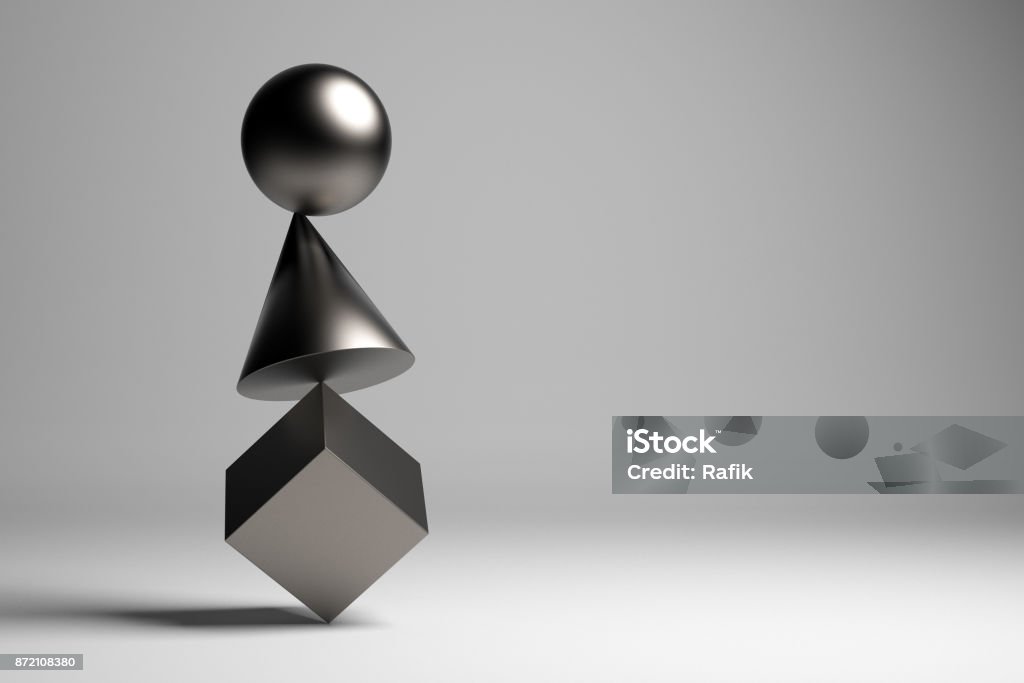 Equilibrium Metallic geometric pieces balancing. Balance concept Balance Stock Photo