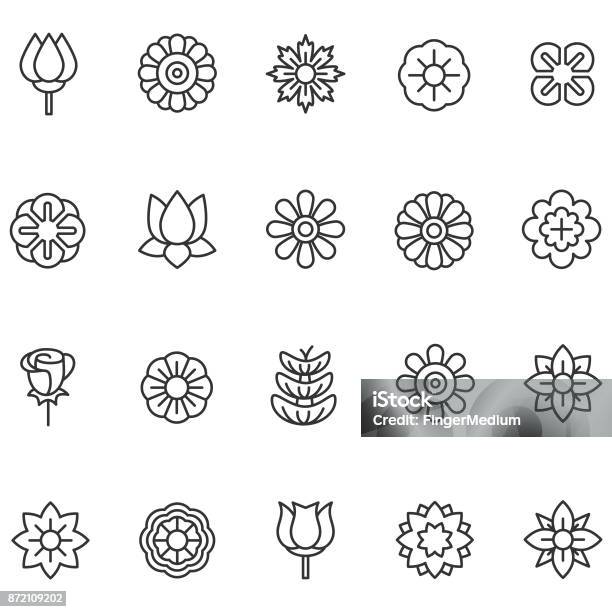 Flower Icons Stock Illustration - Download Image Now - Flower, Rose - Flower, Outline