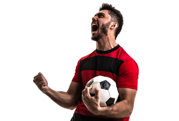 istock Fan / Sport Player on red and black uniform celebrating on white background 872119832