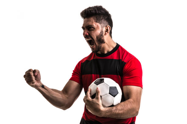 istock Fan / Sport Player on red and black uniform celebrating on white background 872119858