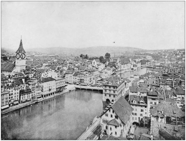 Antique photograph of World's famous sites: Zurich Antique photograph of World's famous sites: Zurich zurich photos stock illustrations