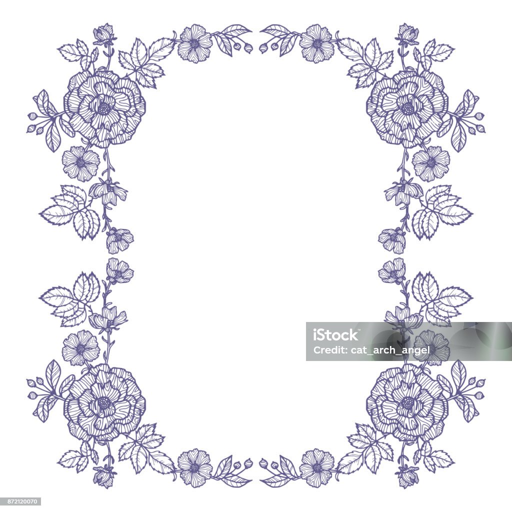 vintage vector floral composition vintage vector floral frame in victorian style, flowers, buds and leaves of roses and lilies, ink drawing, imitation of engraving, hand drawn design template Art stock vector