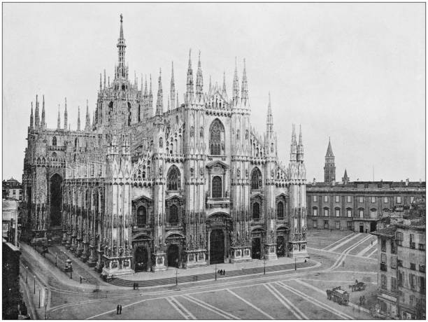 Antique photograph of World's famous sites: Milan Antique photograph of World's famous sites: Milan milan photos stock illustrations