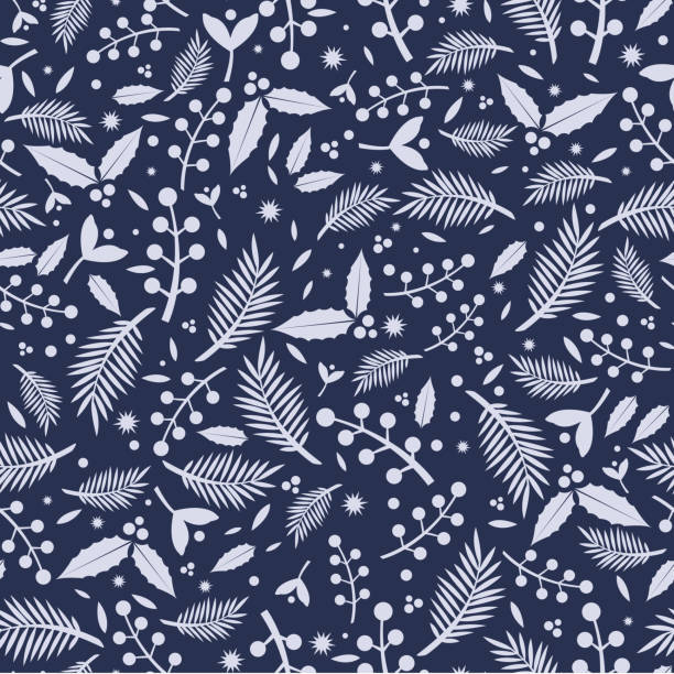 niebieski płaski boże narodzenie tekstury bezszwowy wektor - silver fern stock illustrations