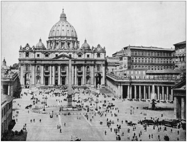 Antique photograph of World's famous sites: St Peter's Antique photograph of World's famous sites: St Peter's rome italy photos stock illustrations