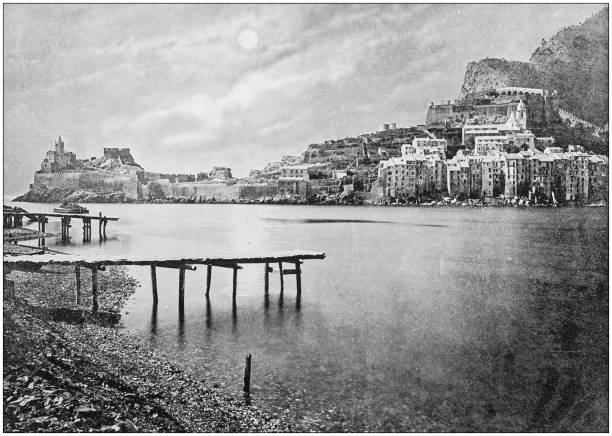 Antique photograph of World's famous sites: La Spezia Antique photograph of World's famous sites: La Spezia spezia stock illustrations