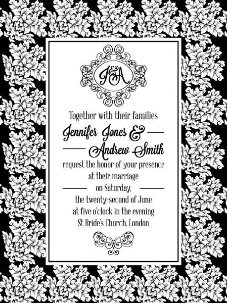 Vector illustration of Damask victorian brocade pattern invitation