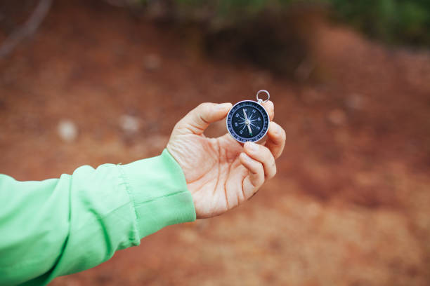 istock Man holding compass in nature 872136300