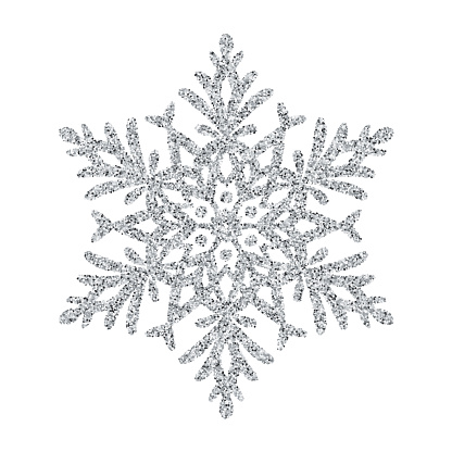 Snowflake - Silver glitter vector Christmas Ornament on white background