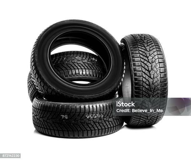 Winter Tires On A White Background Stock Photo - Download Image Now - Black  Color, Blurred Motion, Car - iStock