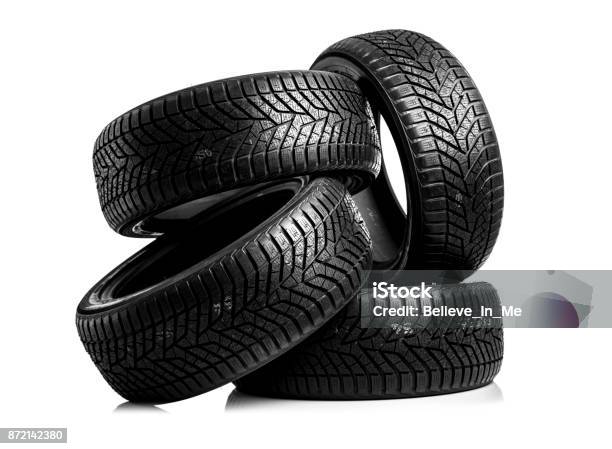 Winter Tires On A White Background Stock Photo - Download Image Now - Black  Color, Blurred Motion, Car - iStock